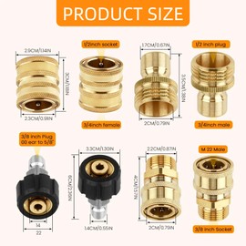 FONTOI Pressure Washer Adapter Set, 8PCS Quick Disconnect Kit, M22 Swivel to 3/8'' Quick Connect, 3/4" to Quick Release, Easy Connect & Disconnect, Brass Pressure Washer Adapter Set