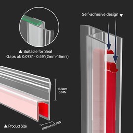 Raycity 10 Feet Shower Door Side Seal Strip - for 3/8" (10mm) Frameless Glass Door Seal Strip Transparent Silicone Waterproof Shower Sweep - Suitable for Bathroom Frameless Glass Door
