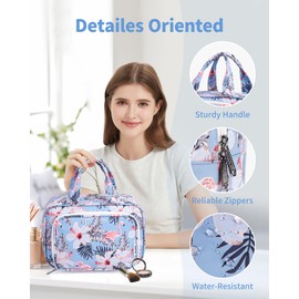 Narwey Full Size Toiletry Bag Women Travel Toiletries Bag Make Up Bag Large Cosmetic Makeup Organizer Bag for Travel Accessories Essentials (Aqua Flamingo)