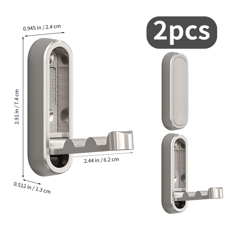 2 Pack Silver Foldable Wall Hooks Heavy Duty - Invisible