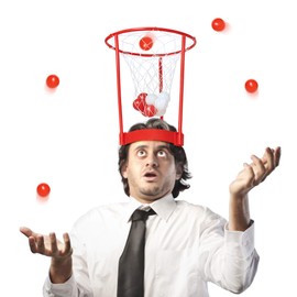 NOVELTY PLACE Head Basketball Hoop Party Game Funny Toys Set for Kids & Adults -Indoor Outdoor Mini Basketball Adjustable Basketball Headband with 20 Balls - Red & White