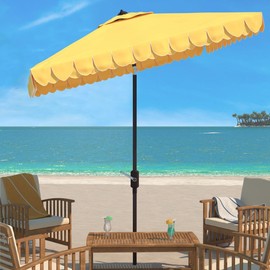 SAFAVIEH Outdoor Collection Elegant Petal Valence Yellow Square Crank Auto Tilt Umbrella for Backyard, Patio, Deck, Poolside