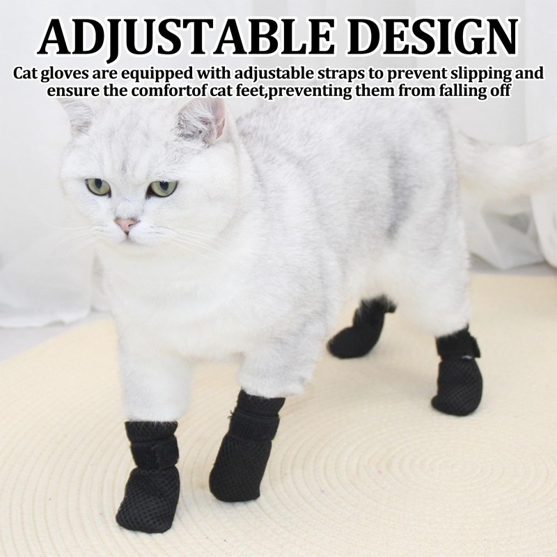 4 PCS Cat Booties, Cat Mittens to Prevent Scratching, Mesh