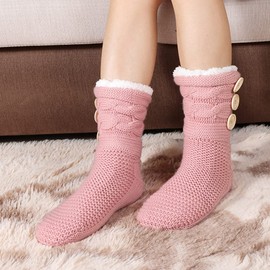 LEMZONE Women's Winter Slipper Socks Warm Cozy Fuzzy Fleece-lined Cabin Socks with Grippers