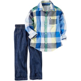 Carter's baby-boys 2 Pc Playwear Sets 229g399, Plaid, 18 Months