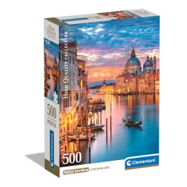 Clementoni 35542 Jigsaw Collection-Lighting Venice 500 Pieces-Poster Included, Puzzle for Adults 14-99 Years, Gift for Men/Women, City, Landscape, Made in Italy, Multicolor