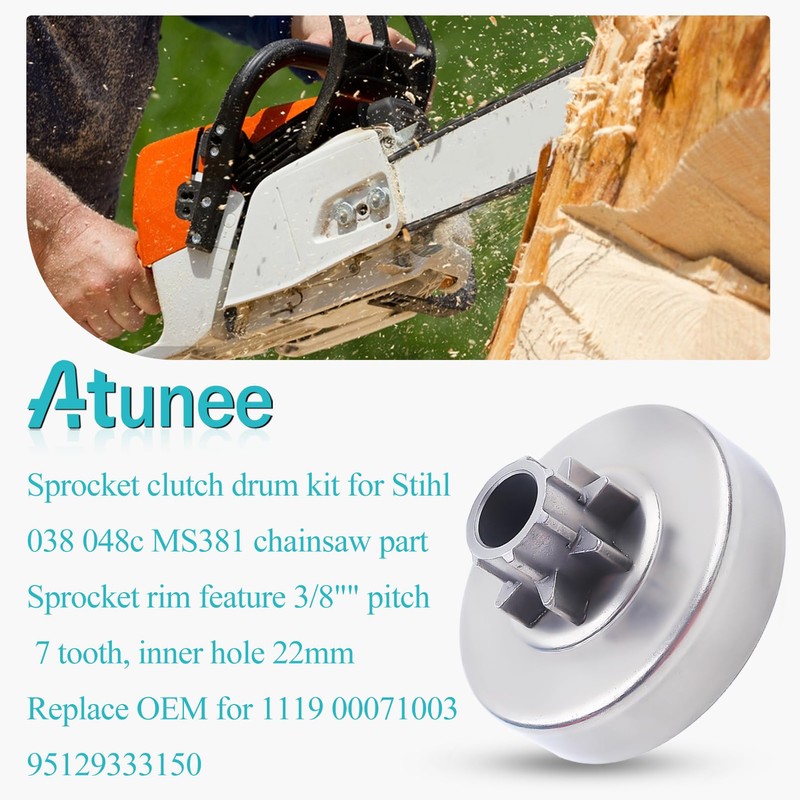 Atunee 3/8" 7T Clutch Drum Rim Sprocket Kit for Stihl