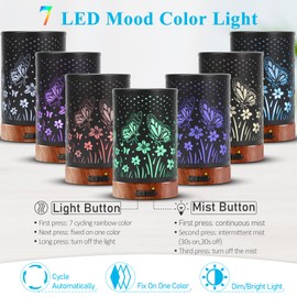 Essential Oil Diffuser - 150ML Metal Aromatherapy Diffuser for Essential Oils with 7 Colors Lights Gifts for Mom Waterless Auto Shut-Off & Ultrasonic Cool Mist Diffuser, Ambience for Home