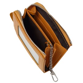 Shoebill Zippered Leather Wallet | Compact Coin & Card Holder with ID Window & Keychain – Secure & Stylish (Mustard)