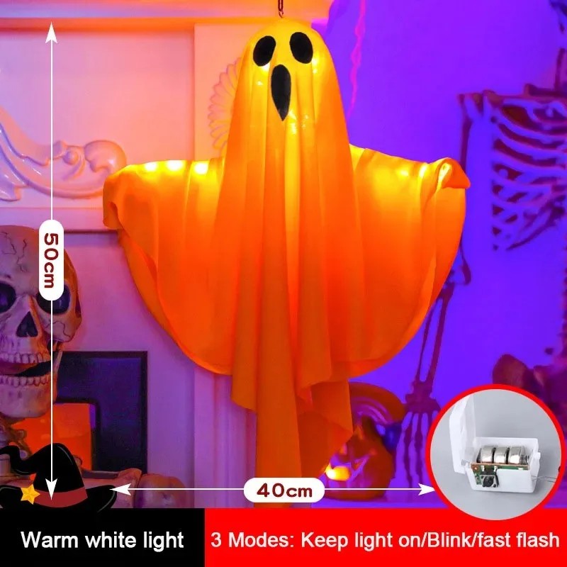 LED Hanging Ghost for Halloween Decor – Light-Up Fabric Horror