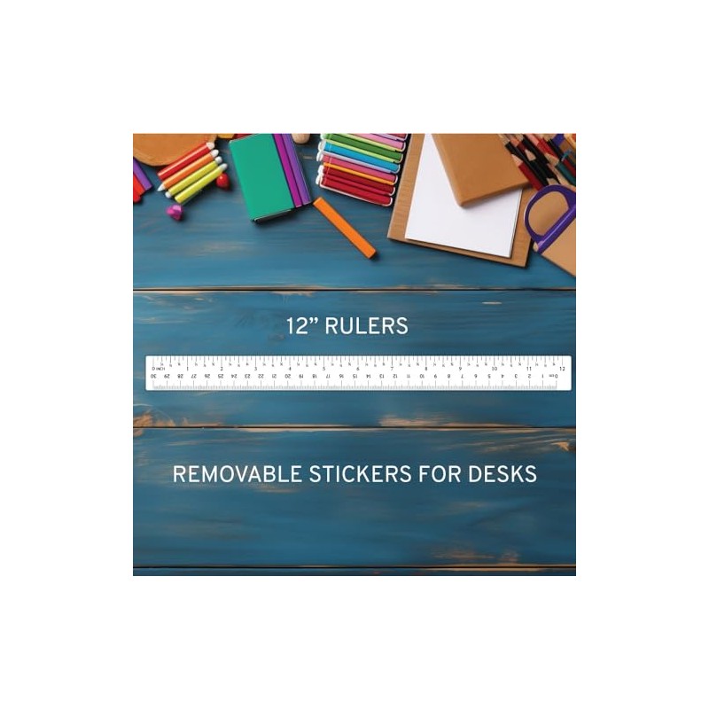 Removable Stickers - 12" Rulers for School, White Rulers with