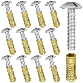 12 pcs Anchoring Screws for Pool Cover, M8*40 304 Brass Cavity Anchor Bolts for Pools, Stainless Bolt and Stud Plug for Pool Cover, Retractable Ground Anchor Ground Sleeve for Pool Cover