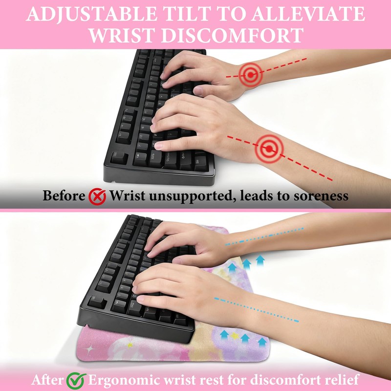 Ergonomic Keyboard Wrist Rest with Cute Cloud Print Adjustable Riser