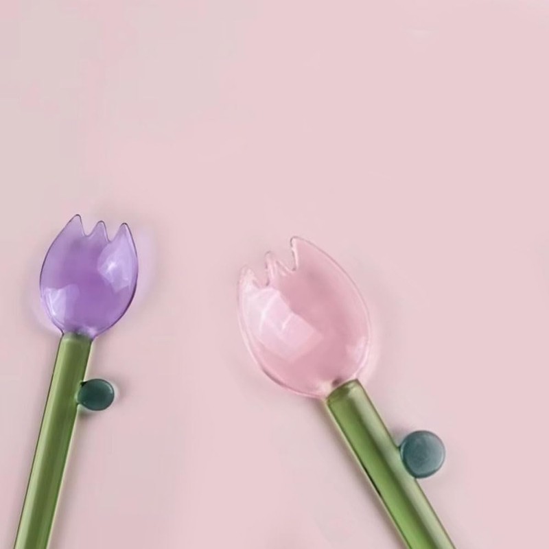 Dessert Spoon Heat Resistant Exquisite Colored Long Handle Glass Spoon