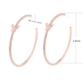 YILIBAO Silver Large Hoop Earrings Round Circle Cubic Zirconia Loop Earrings for Women (Butterfly Rose Gold)