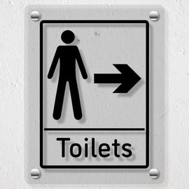 V Safety Men's Toilets - Arrow Right Acrylic Sign 150x200mm - Durable, Shatterproof Directional Signage