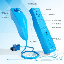 TechKen Remote Controller for Wii, Built-in 2 in 1 Motion Plus with Silicon Case and Nunchuck (Blue)
