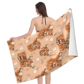 dhakalrlde Highland Cow Beach Towel - 32×52 in Microfiber Quick Dry Sand Proof Lightweight Pool Towel for Women Adults Kids, Absorbent Soft Plush Travel Towels for Swim Sports (Cute Highland Cow)