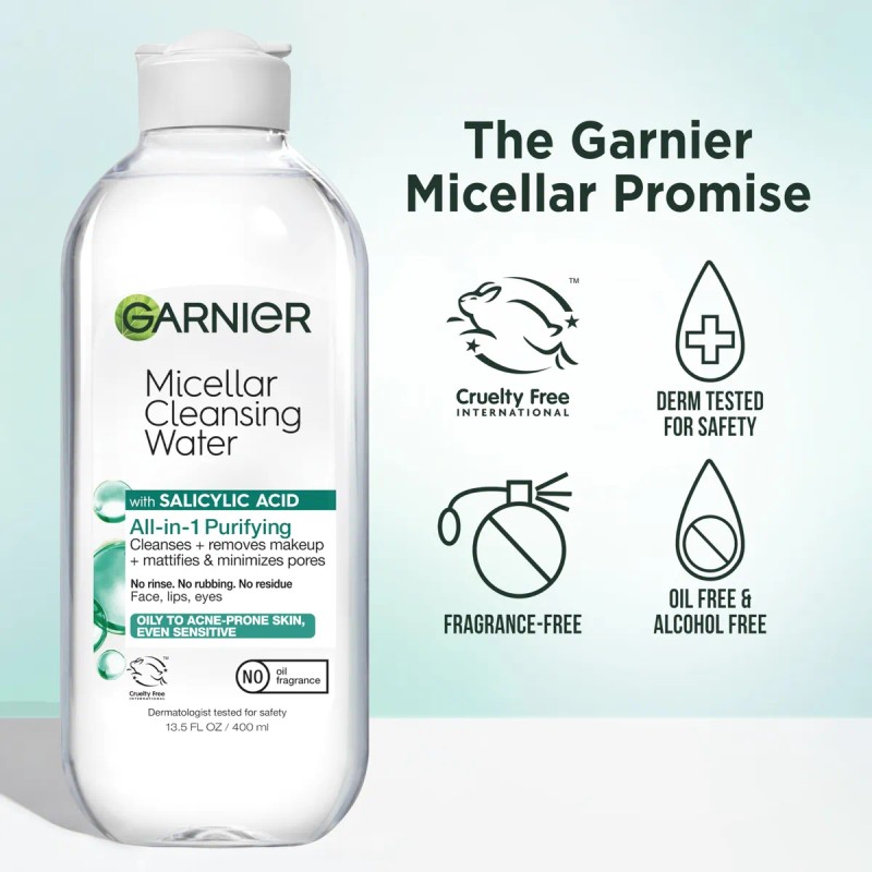 Agua Micelar Garnier Con Ácido Salicílico 400 Ml Para Pieles