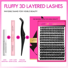 VEYESBEAUTY Lash Clusters Eyelashes Cluster Lashes Extensions 3D Layered Lash Cluster Kit False Eyelashes Wispy Lash Clusters Kit (Xtreme kit, 10-18mm)