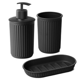 Tatay Set of 3 pieces Countertop Bathroom Set (Tumbler + Dispenser + Soap Dish) Baobab, Plastic, BPA Free, Black