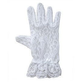 Lace Gloves for Girls in Wrist Length (8-12 Years, White)