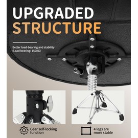 Vangoa Drum Throne Seat VDT30 Saddle Drum Chair 4 Legs, Adjustable Padded Thickened Drum Seat with Anti-Slip and Double-braced Feet Hydraulic Drum Chair, Black