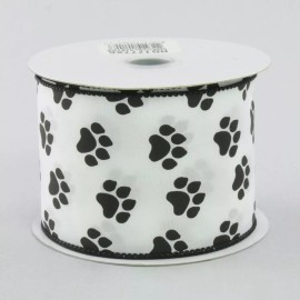 Expressions 10 Yards Pawprint Paw Print Dog Cat Black White Wired Ribbon 2 1/2"W 30 Ft Roll