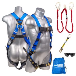 Palmer Safety Safety Harness Kit I 5pt Body Harness, 6' Double Lanyard, 18'' D-Ring Extender I Dorsal D-ring I Fall Protection OSHA ANSI Kit (1D, Blue) (H212100031DLK)