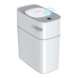 Joybos Bathroom Trash Can with Lid, Automatic Bagging Garbage Can, 3.8 Gallon Slim Smart Small Plastic Trash Bin, Narrow Motion Sensor Trash Can for Bedroom, Rv, Office White Gift Cabinet