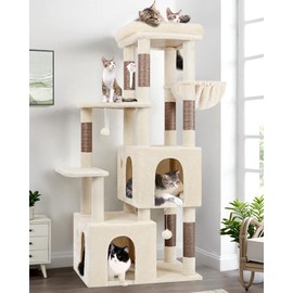 Globlazer Cat Tower for Indoor Cats, Heavy Duty Cat Trees for Large Cats Adult Big Cats Maine Coon Cat Tree Tower with Scratching Post, Extra Large Top Perch, Cat Condos, F61, Beige, 61inch