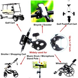 DHYSTAR Cell Phone Holder Mount Clip for Golf Cart,Golf Pull Push Cart,Music Microphone Mic Stand,Bike/Scooter,Stroller,Wheelchair Walker,Boat,Adjustable Clamp Fits Most Smart Phones