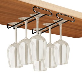 DAPJU 10 Inch Black Wine Glass Rack Under Cabinet Stemware Holder Glass Storage Hanger Organizer for RV Cabinet Kitchen Bar (2 Pack)