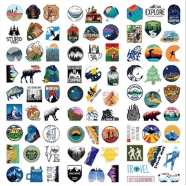 Tacomexi 107 Camping Stickers for Outdoor Adventure Sticker Packs Travel Hiking Stickers for Bicycle Laptop Suitcase Luggage Car Wilderness Nature Sticker