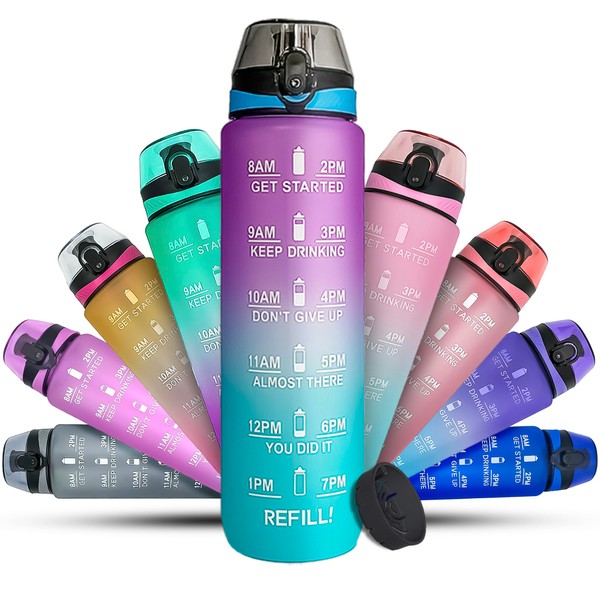 K-MART Sports Water Bottle, 1 Litre with Motivational Time Marking,