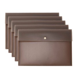 VANRA 5 Pieces A4 Envelopes Folders for Paperwork Plastic Wallets Document Organizer with Snap Button Closure A4 Letter Size (Brown)