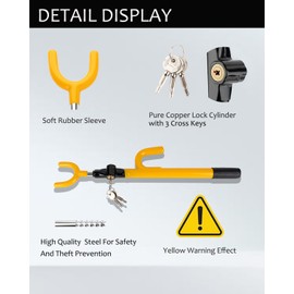 KNFRXO Steering Wheel Lock, Anti-Theft car Device, Car Wheel Lock of Heavy Duty, Vehicle Security Steering Wheel Lock with Adjustable Length for Cars Trucks Vans and SUVs, Yellow