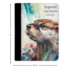 CreaDesign, Children's Certificate Folder with Name, Otter Motif without Transparent Pockets, A4, 24 x 31 x 1 cm, Black Spine