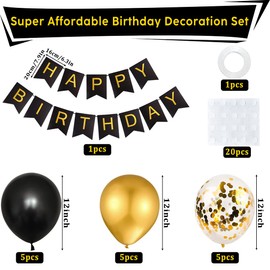 Birthday Decoration Black Gold, Happy Birthday Garland, Happy Birthday Decoration, Balloons Birthday, Party Decoration Birthday, Garland Birthday, Happy Birthday Banner, Confetti Balloons for Men