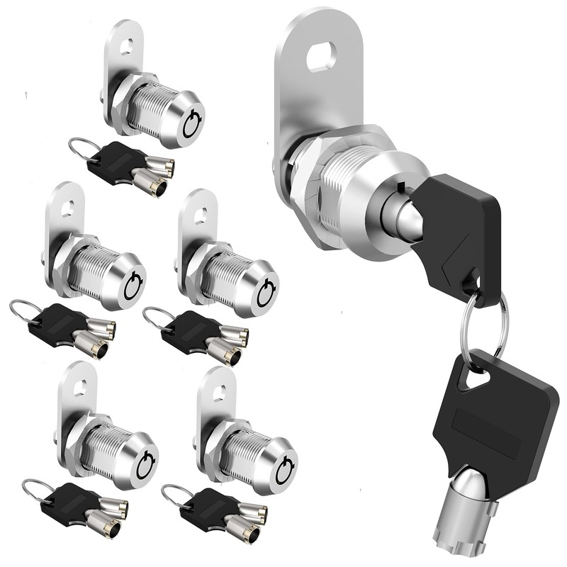 5 Pack Cam Locks Keyed Alike, 5/8" Cabinet Locks with
