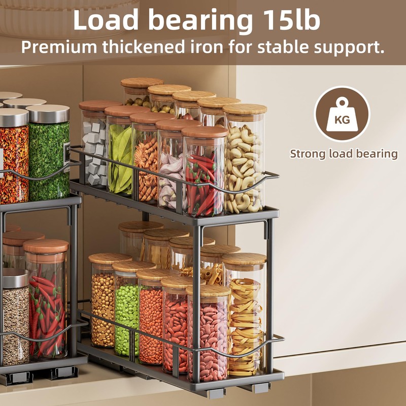 Bunoxea Pull Out Spice Rack 2 Pack,Slide Out Cabinet Spice