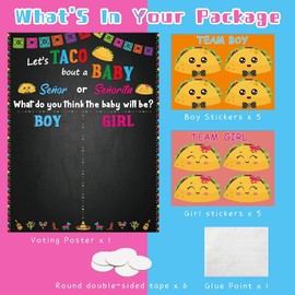 Haooryx Taco Gender Reveal Poster Party Game with 40Pcs Voting Stickers, Cinco De Mayo Mexican Taco Bout a Baby Fiesta Señor or Señorita Gender Reveal Baby Shower Party Game Decorations Supplies