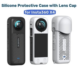 aMagisn Insta360 X4 Silicone Protective Case + Silicone Lens Cap + Lanyard, Silicone Base, All Round Protection, Heat Dissipation Case for Insta360 X4 Action Camera - Color: Black Bundle with Silicone Base