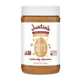 Justin's Crunchy Classic Peanut Butter 16oz. Jar, Gluten Free, Non-GMO, Responsibly Sourced