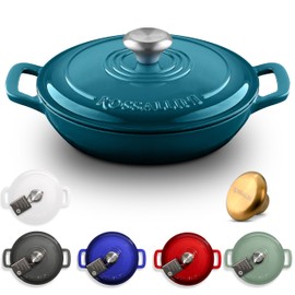 ROSSALLINI Signature Enameled Cast Iron Braiser, Non-Stick Serving Pot with Tight Fitting Lid for Perfect Roasting, Baking, Sauteing, Searing, and Pan Frying | 1.5Q (1.4L) - Ocean Blue
