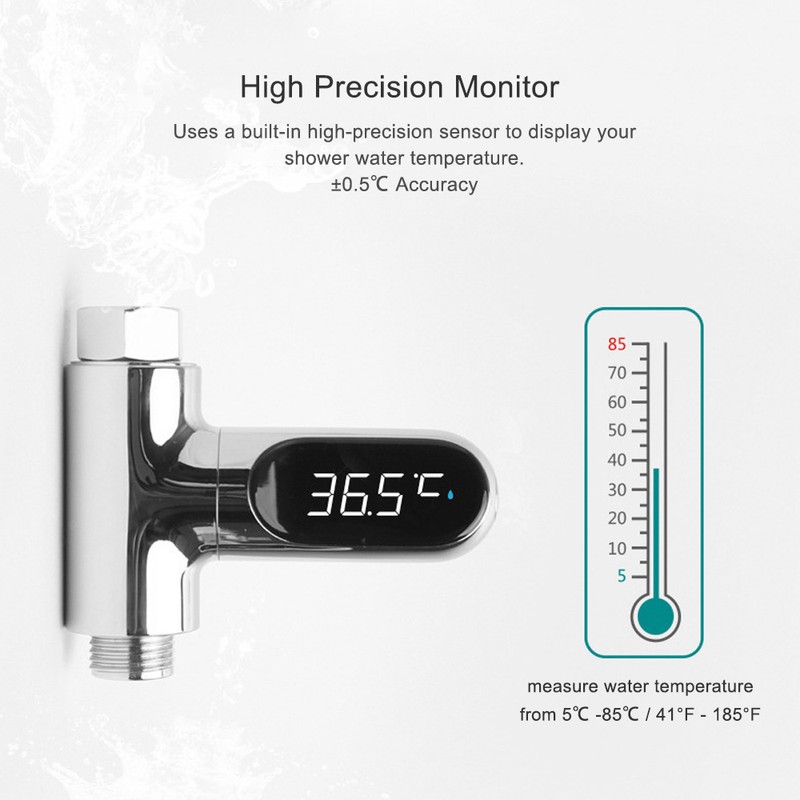 LED Display Water Meter Digital Shower Thermometer Bath Temperature Monitor