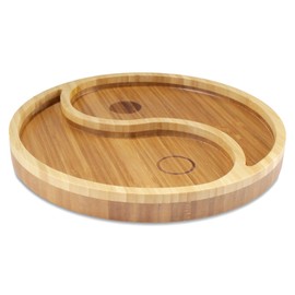 BambooMN Portion Control Plates - 9" Bamboo Ecoware Reusable Dinnerware Divided Round Plates for Adults and Kids, Yin Yang, 1 Pc