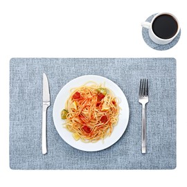 Leather Placemats and Coaster Sets 6, Large Table Mats, Waterproof & Heat Resistant Place Mats(Blue)