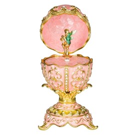 danila-souvenirs Faberge Style Egg Musical Jewellery Box with Fairy Figurine 12.5 cm Pink