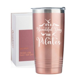 Onebttl Pilates Gifts for Women, Insulated Stainless Steel Wine Tumbler with Lid, For Pilates Lovers on Birthday, Christmas, Rose Gold, 20 oz, It's a beautiful day for pilates